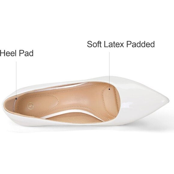 Women's White Patent Pumps 2 inch Kitten Heel Pointed Toe Low Heel Dress Shoes - Picture 2 of 7